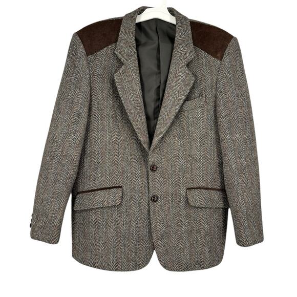 Vintage Harris Tweed Wool Jacket Western Hunting Box Pleat Martingale Belt 40 - Picture 1 of 11